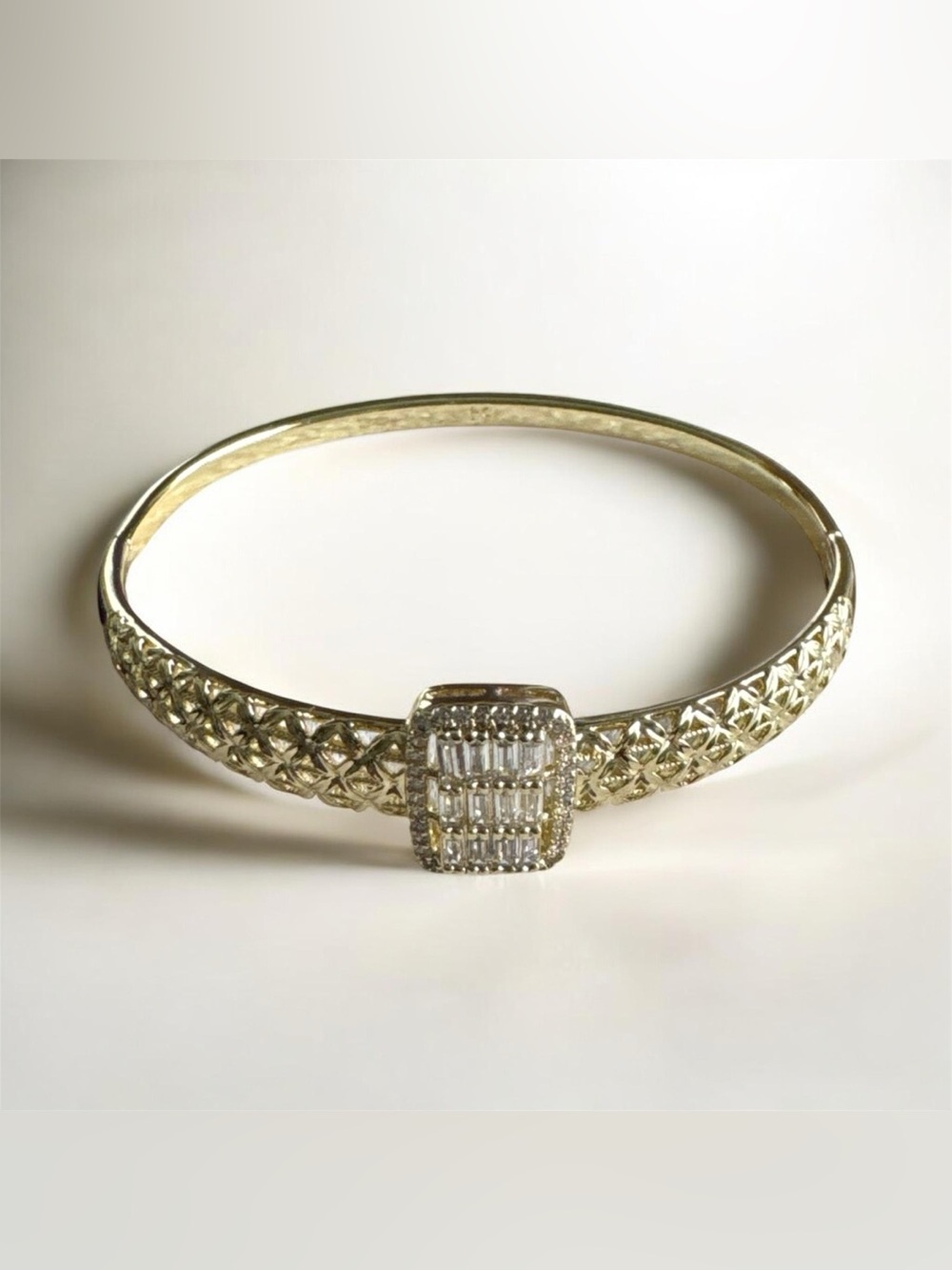 14K Gold Plated Crystal Accent and cubic zirconia Women's Bangle Bracelet